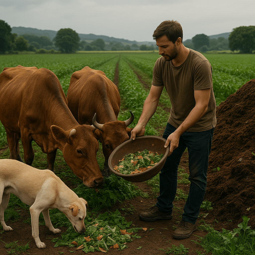 Secondary-grade food being fed to street animals and cattle at animal shelters